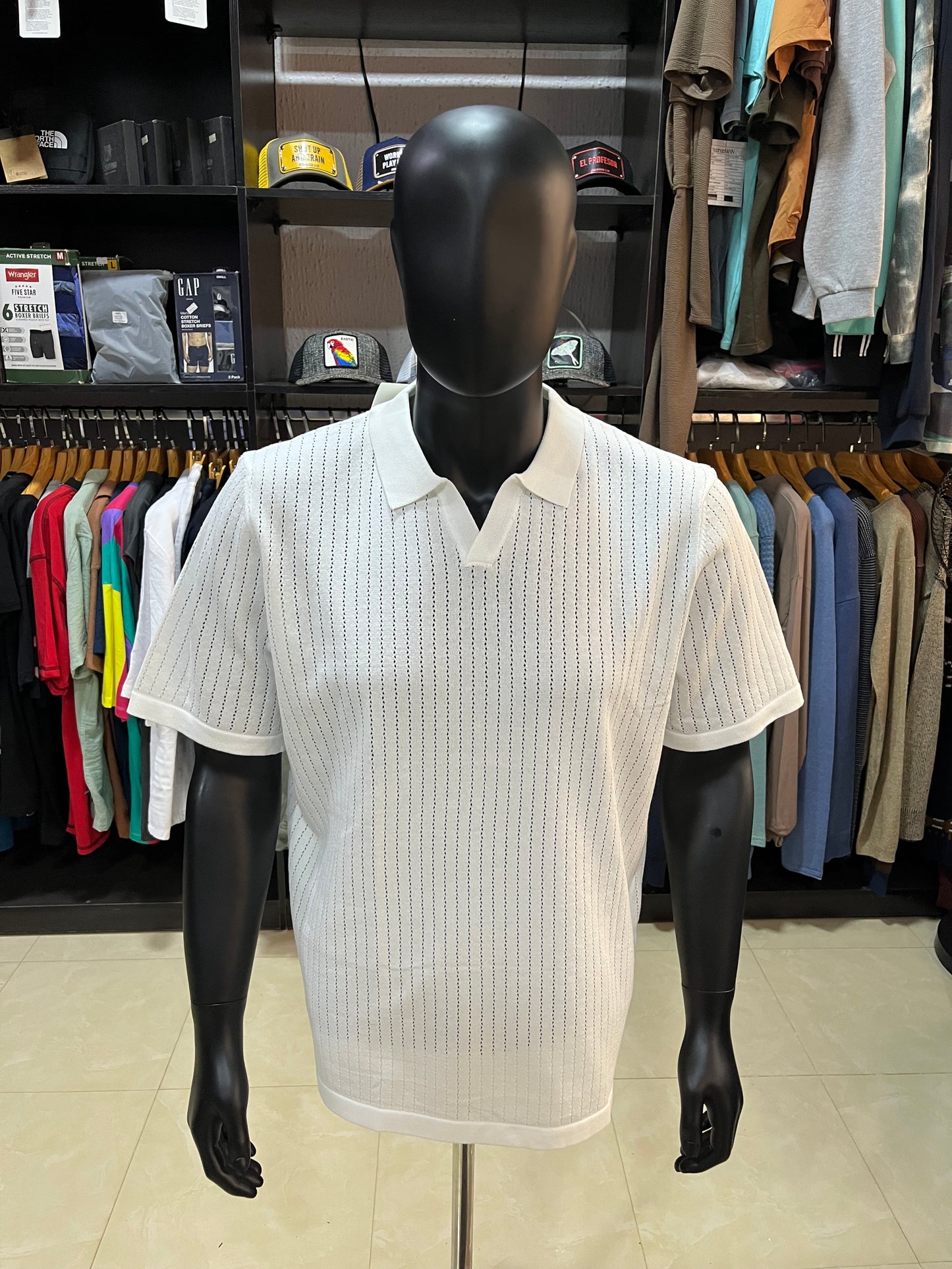 Knit open neck polo