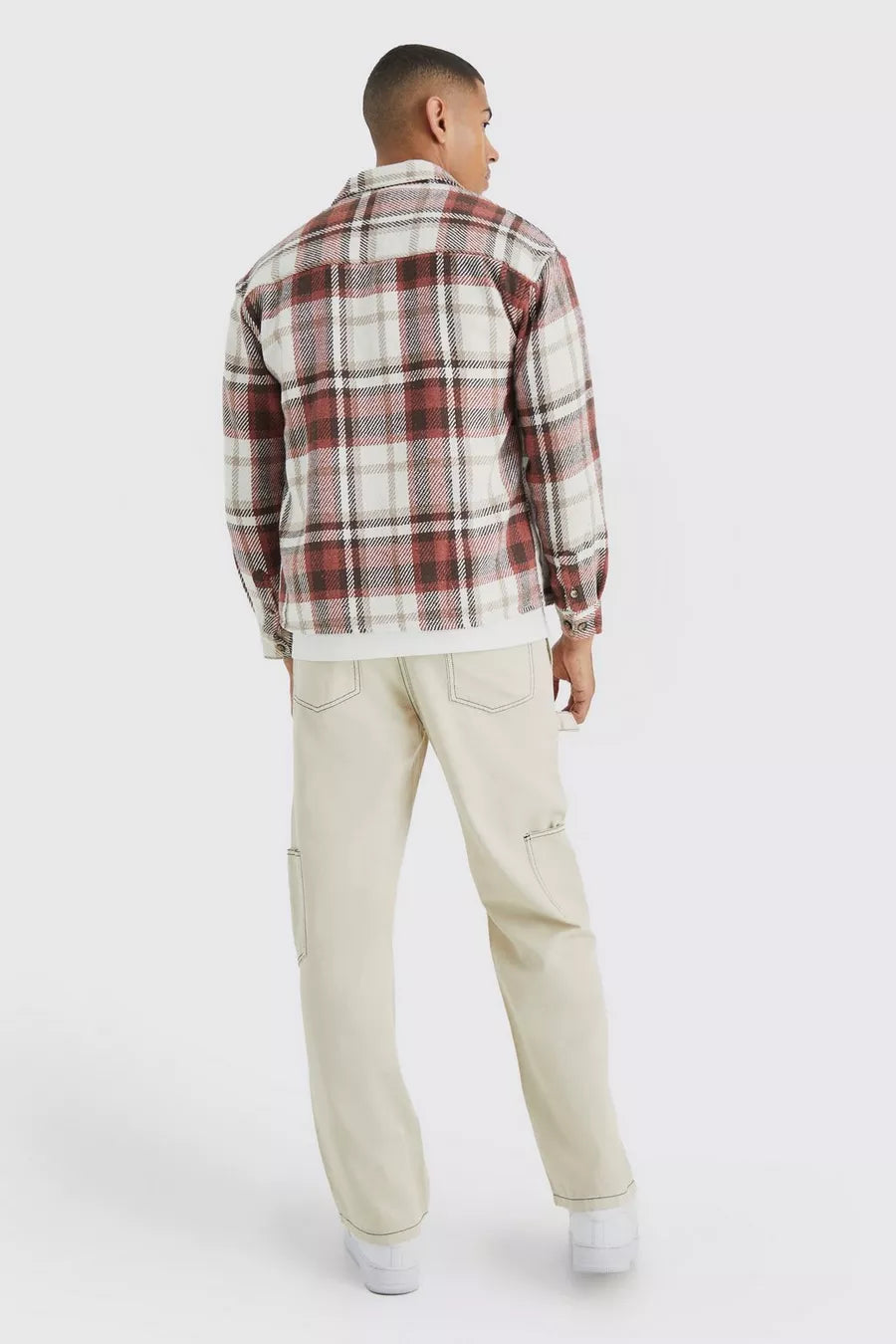 Boohoo heavyweight check boxy over-shirt ecru