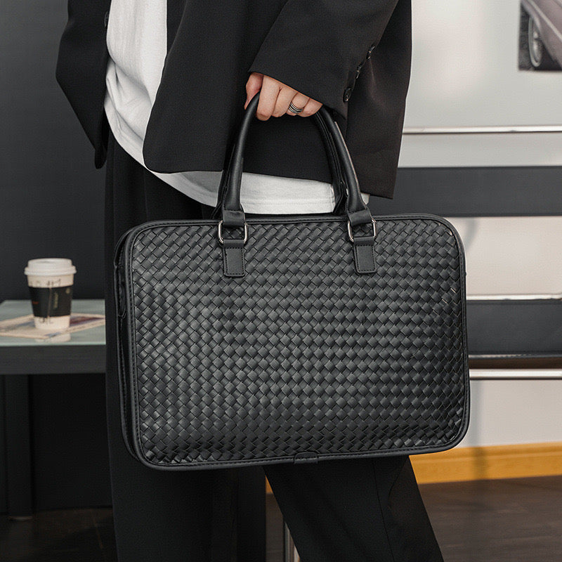 Woven leather business laptop bag