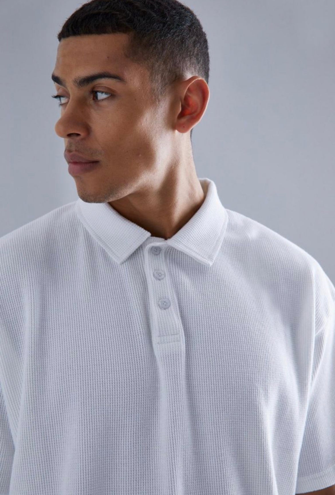 Boohoo Oversized heavyweight waffle polo white