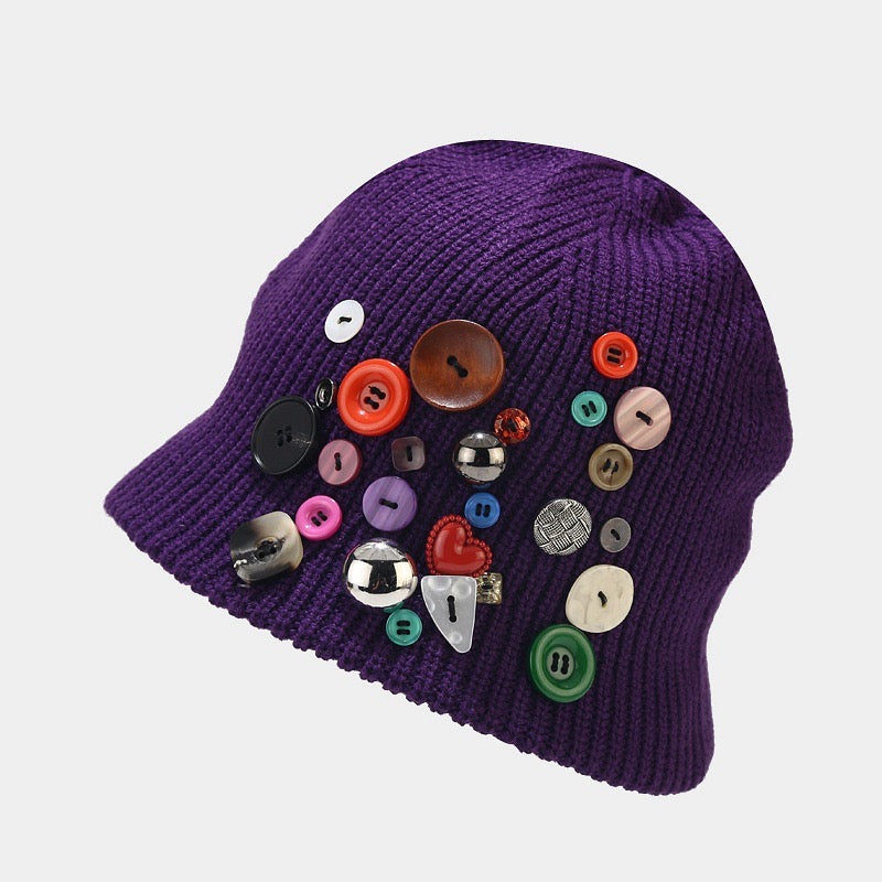 Y2k knit button beanie