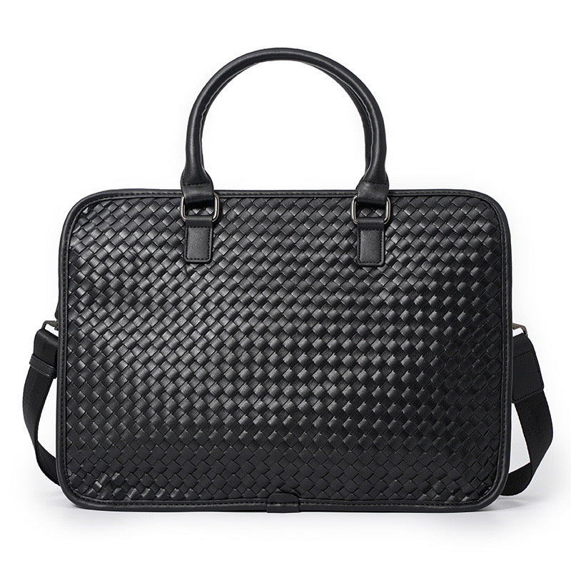 Woven leather business laptop bag