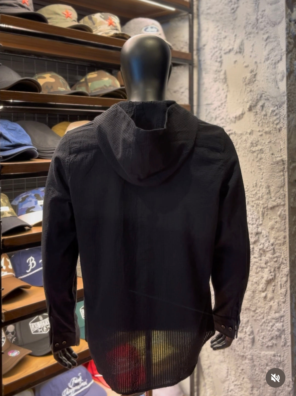 Red tag creased hooded cotton shirt