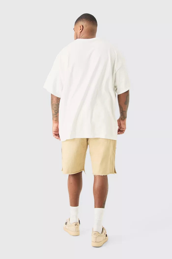 Boohoo tall fixed waist washed twill carpenter relaxed short taupe