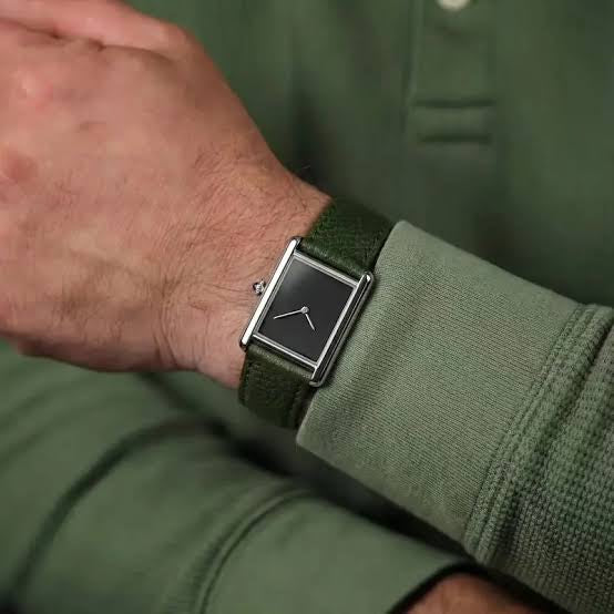 Green leather tank watch