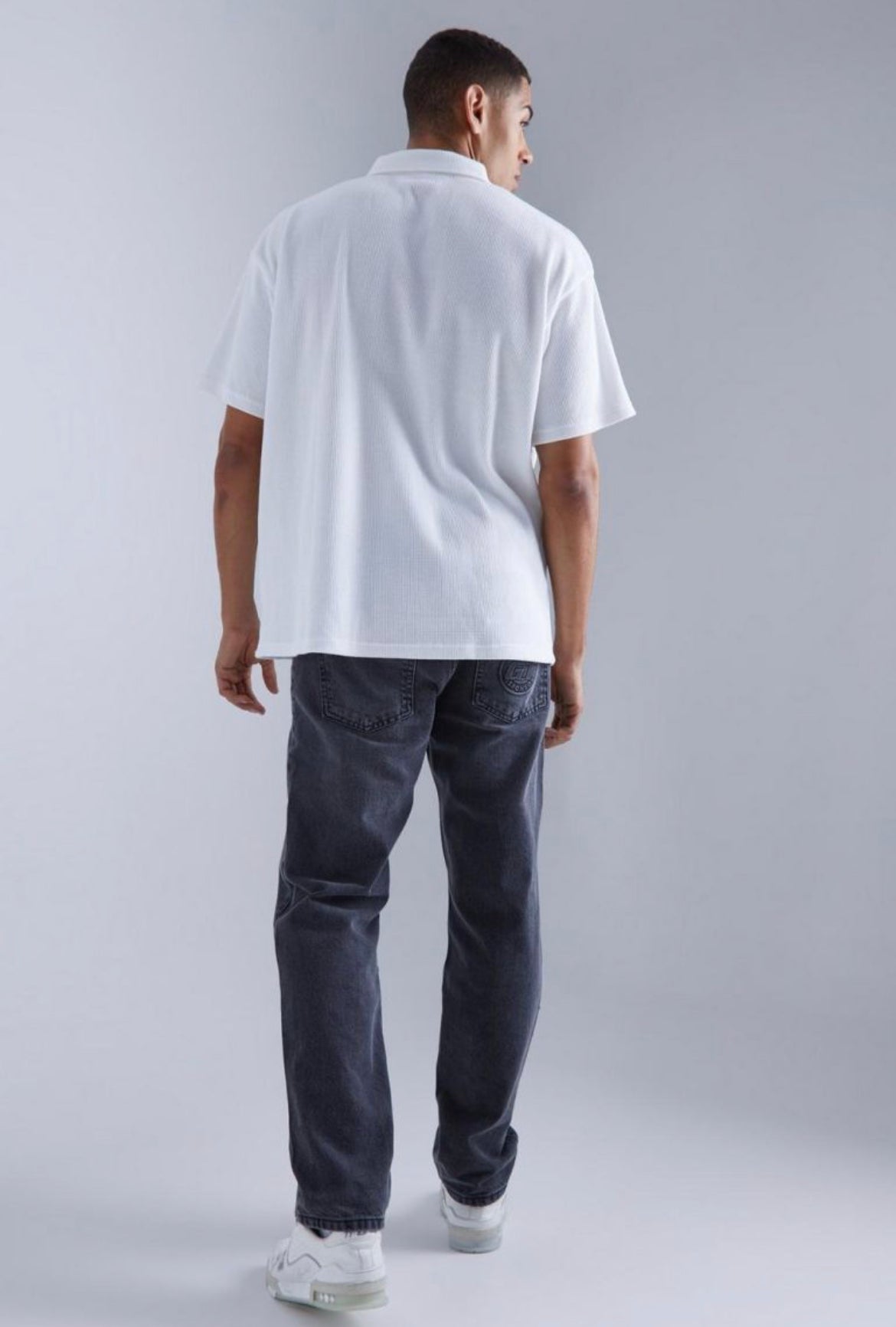 Boohoo Oversized heavyweight waffle polo white