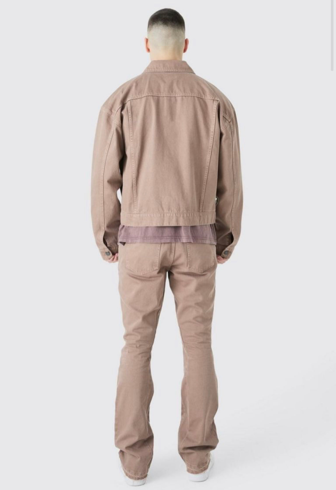 Boohoo tall boxy fit overdyed denim jacket in brown