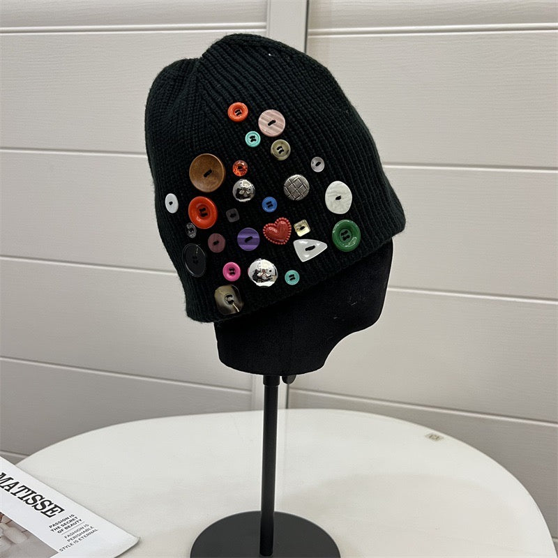 Y2k knit button beanie