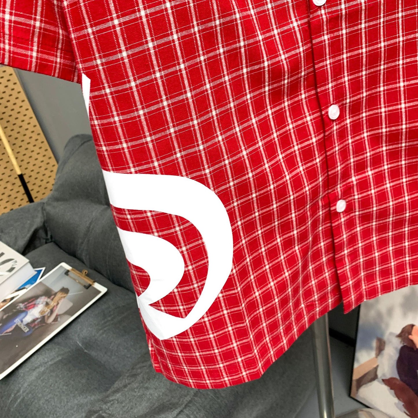 Check embroidered shirt in red