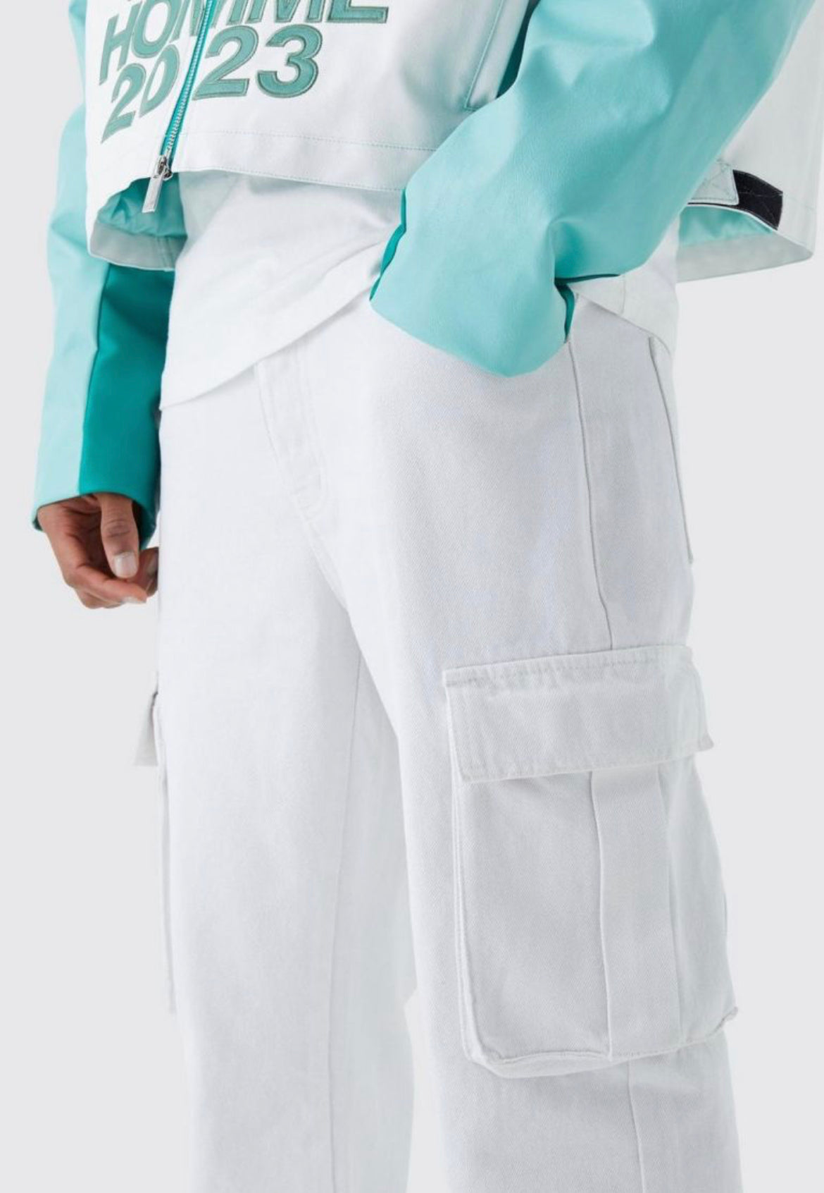 Boohoo relaxed rigid cargo jean white