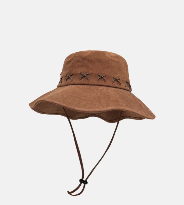 Criss cross textured bucket hat in brown