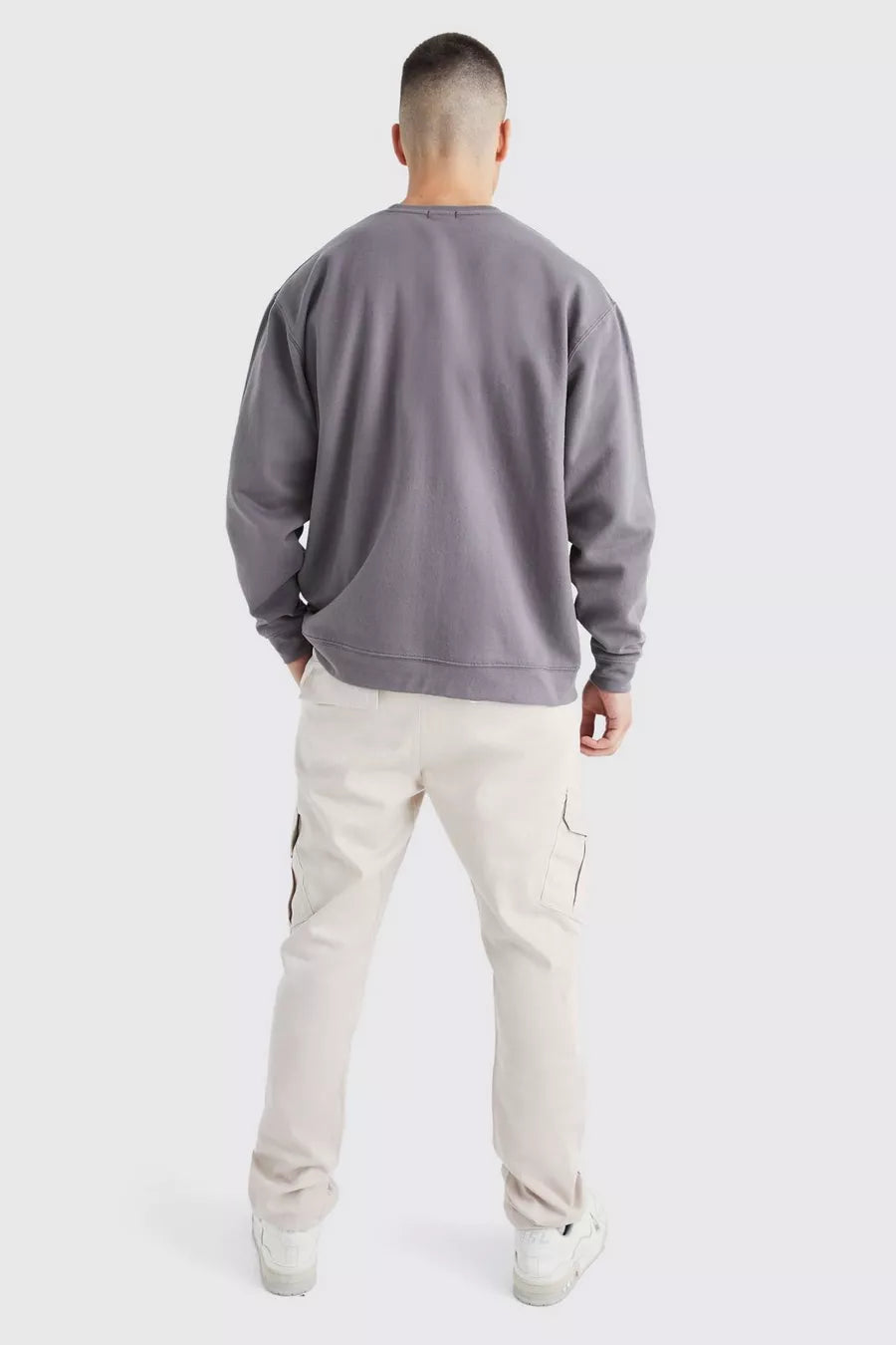 Boohoo plus slim cargo tonal print trouser pant stone
