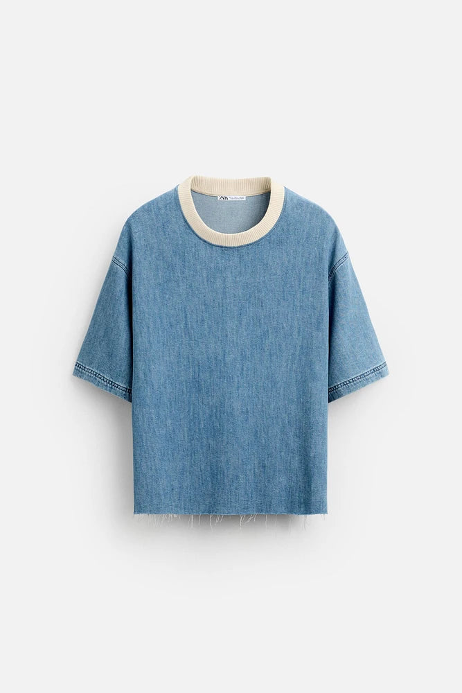 ZARA denim cropped t shirt