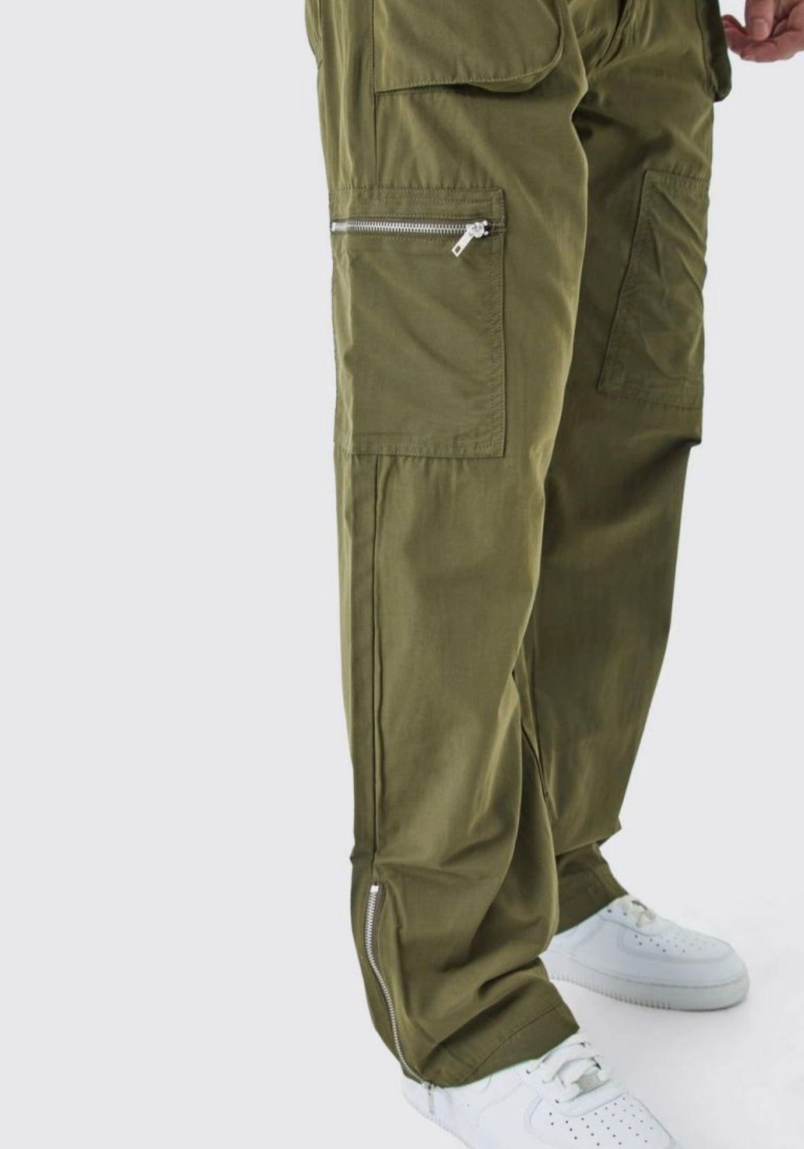 Boohoo tall fixed waist relaxed peached cargo trouser pant green