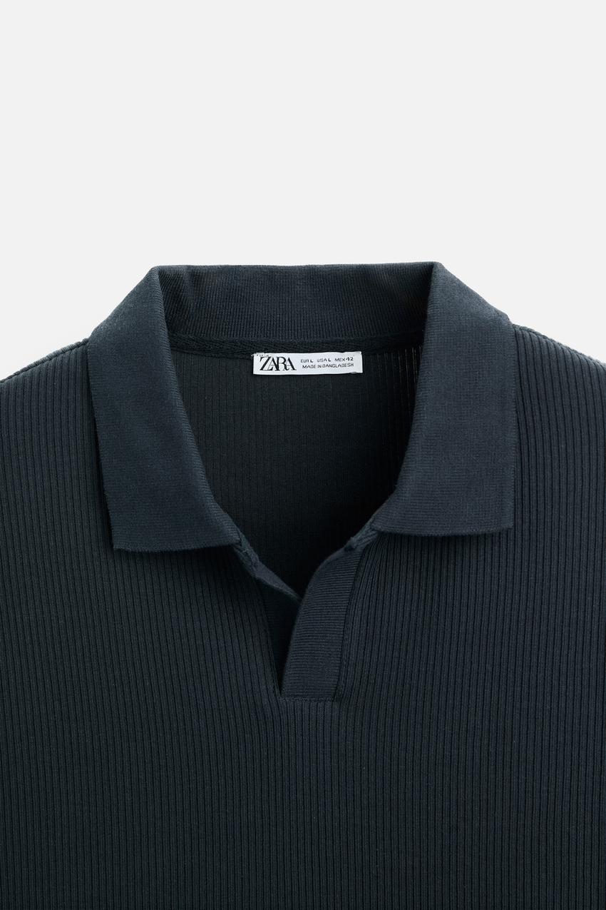 Zara Open neck textured ribbed polo shirt