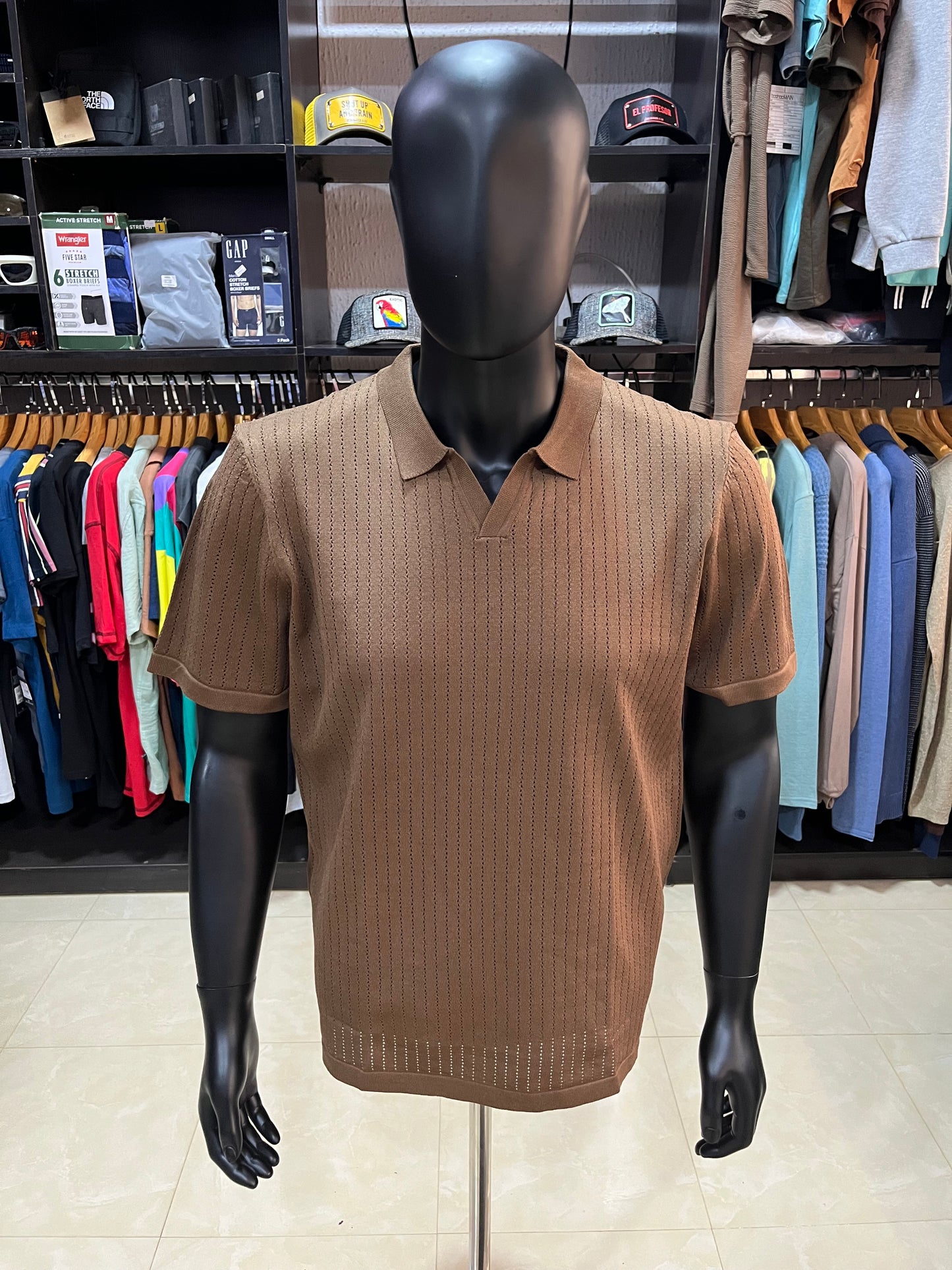 Knit open neck polo