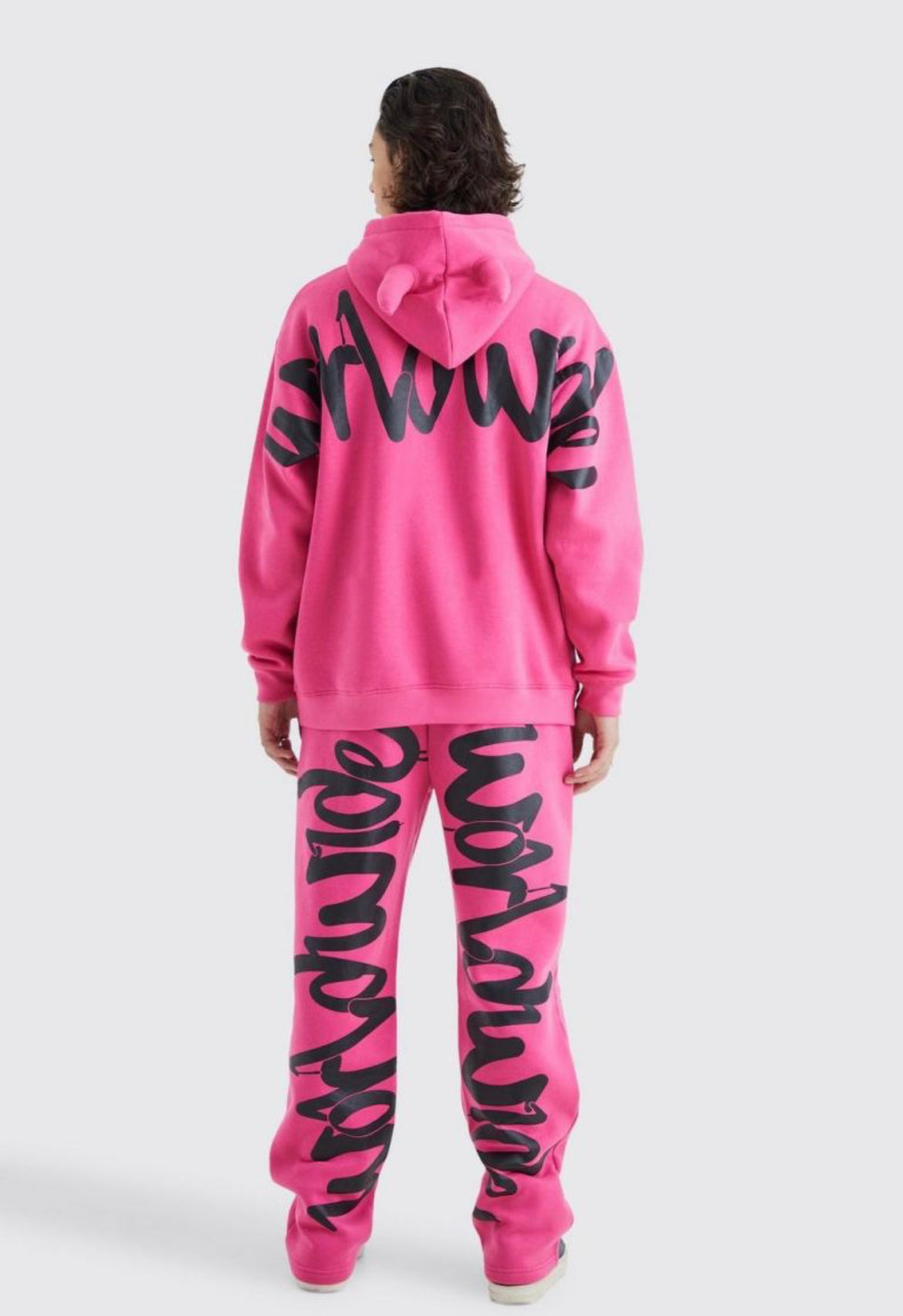 Boohoo oversized devil horn graffiti print hoodie pink