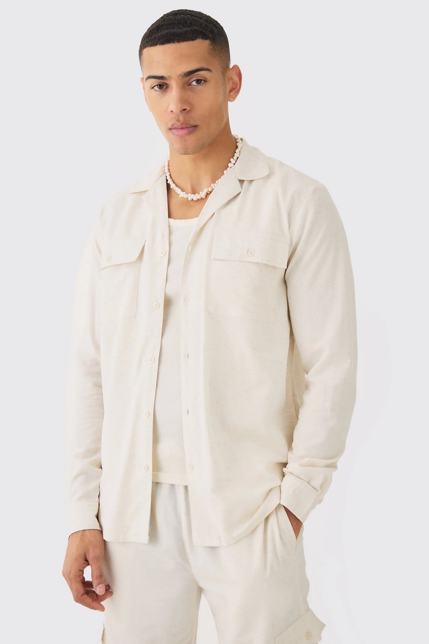 Boohoo linen cargo set shirt&pants