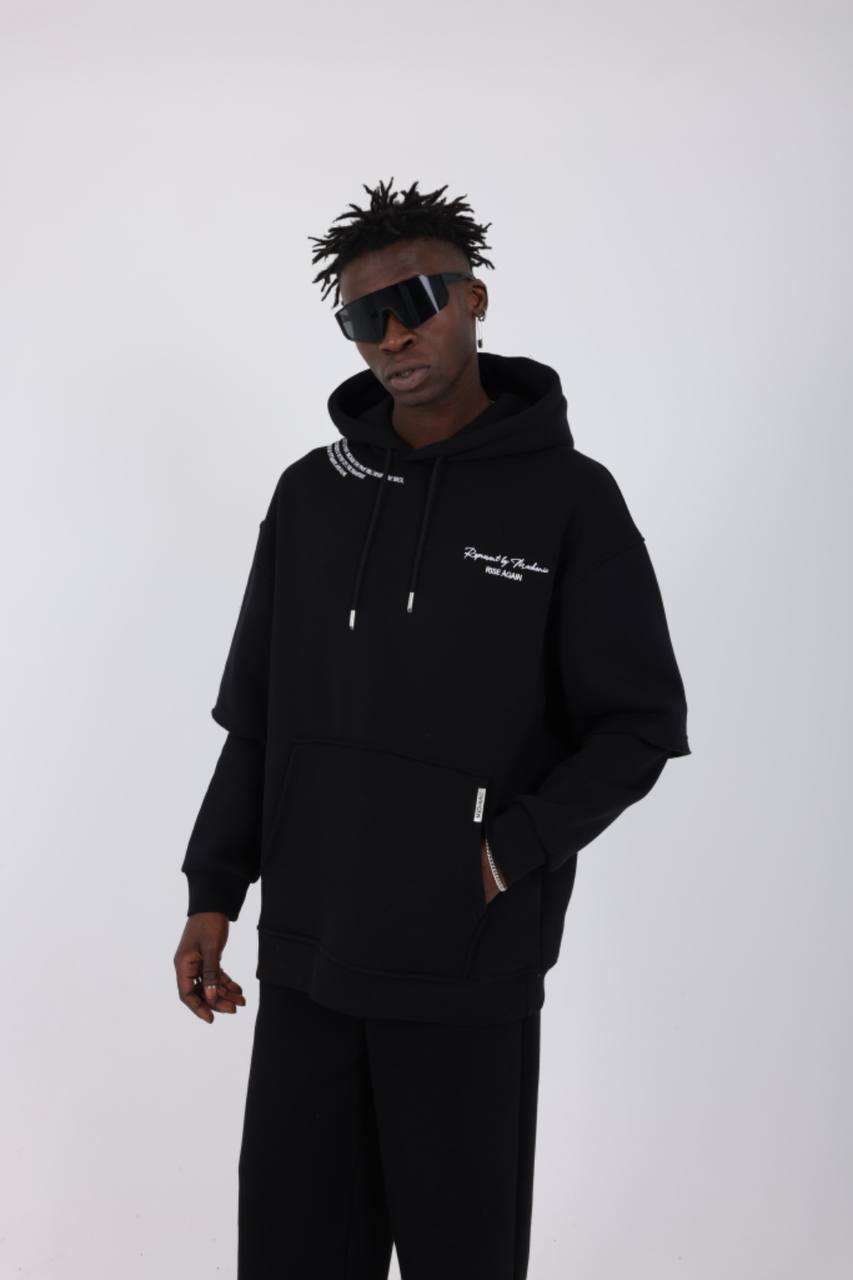 Mechanic embroidered rise again collection double sleeve hoodie