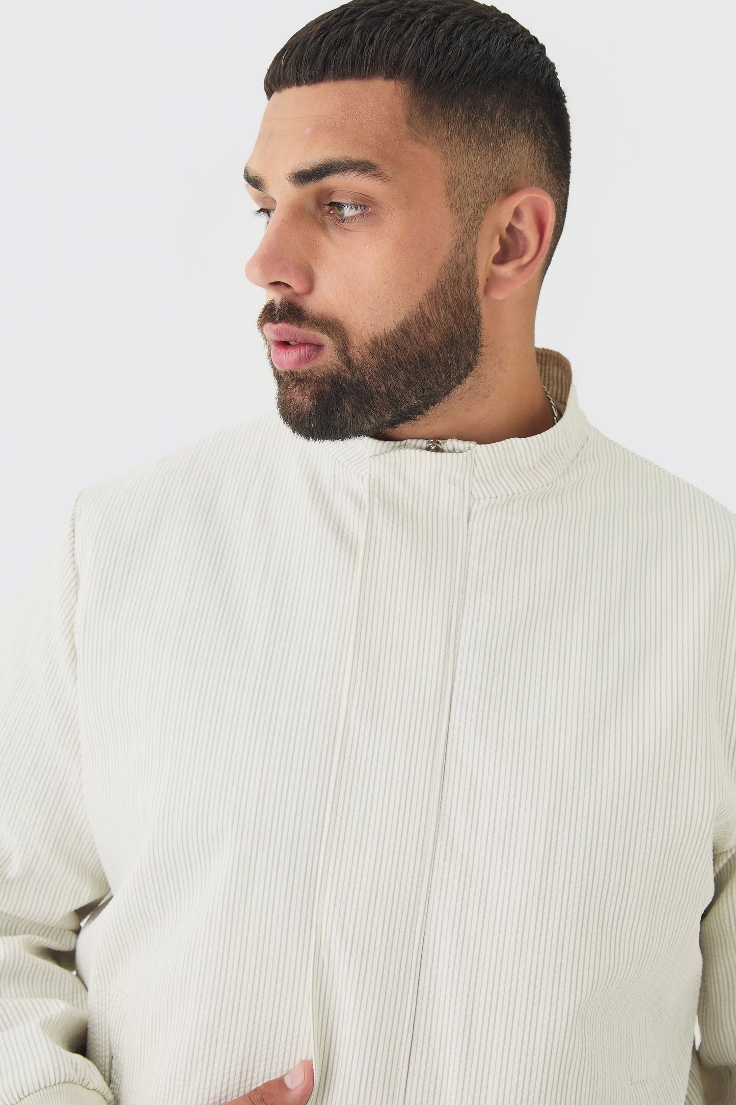 Boohoo seersucker funnel neck jacket