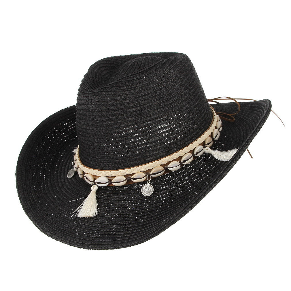 Cowrie adorned straw hat
Size: M
