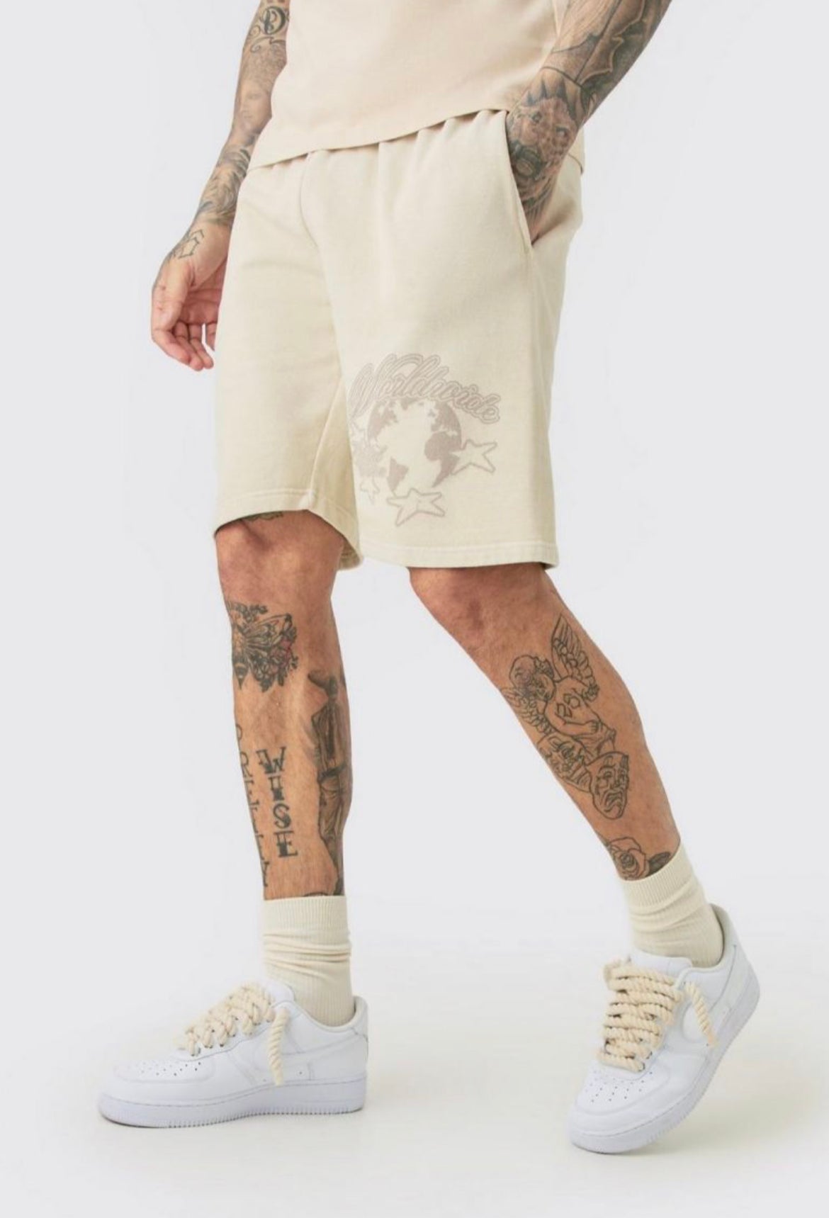 Boohoo Tall oversized worldwide shorts in sand