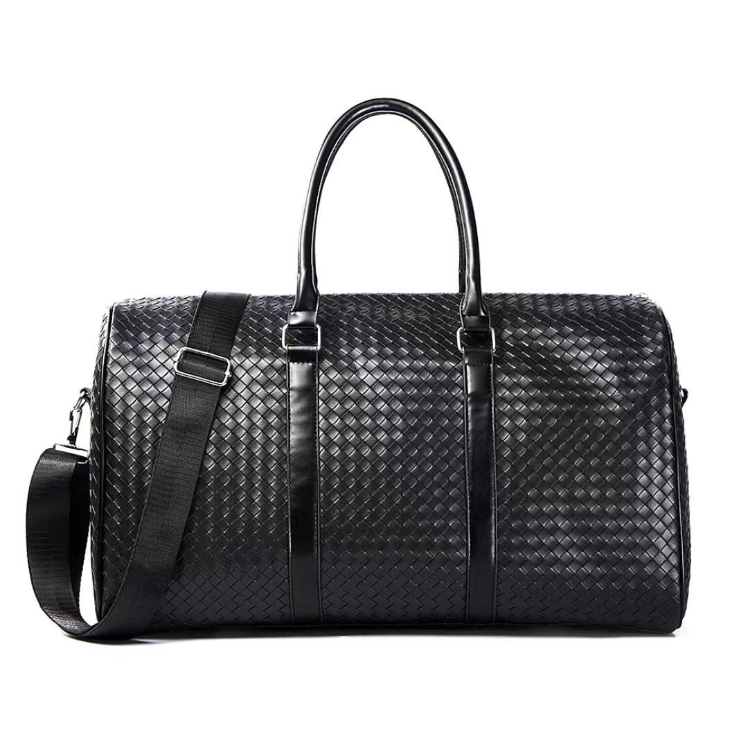 Woven leather mini duffel bag