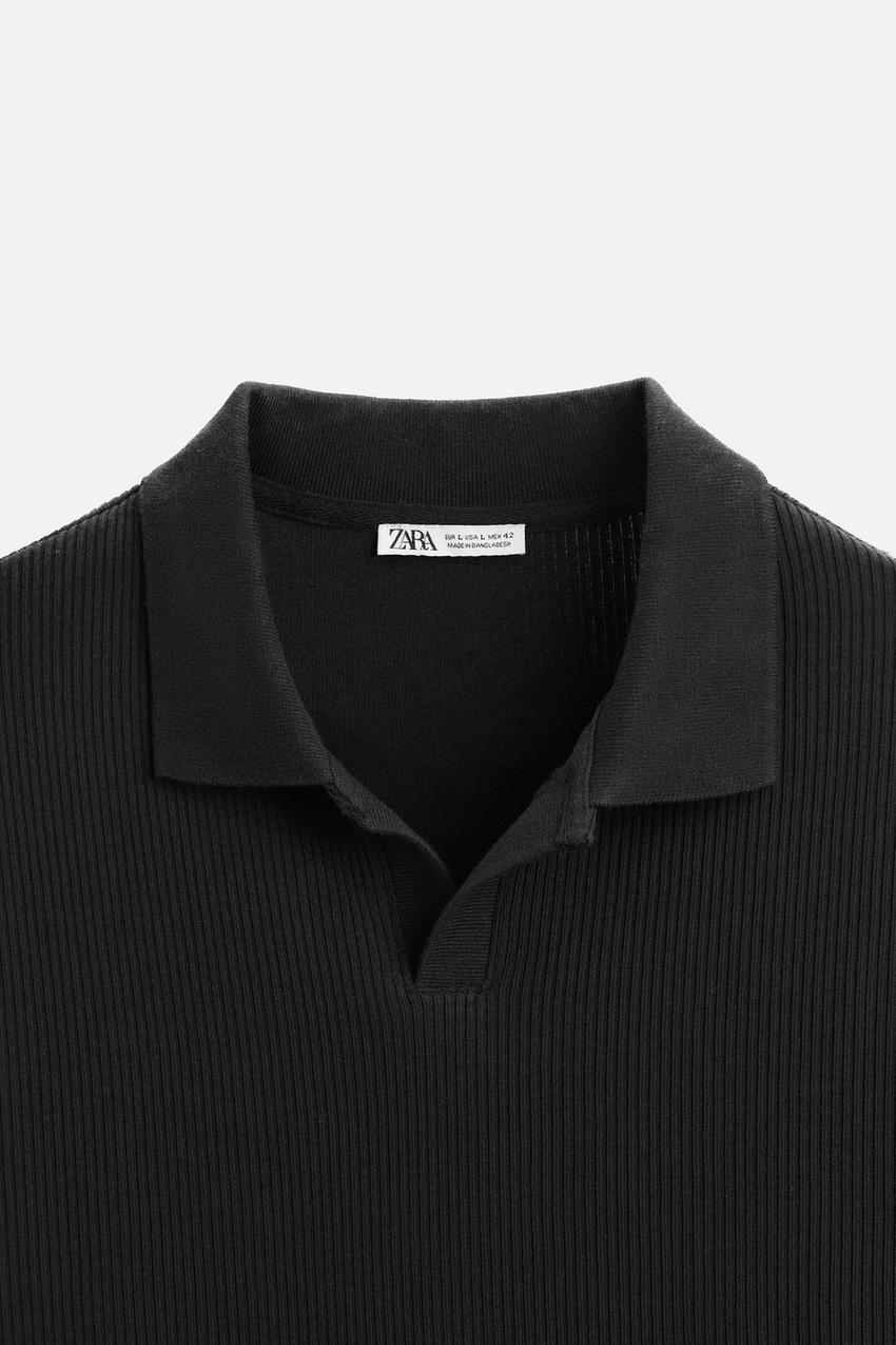 Zara Open neck textured ribbed polo shirt