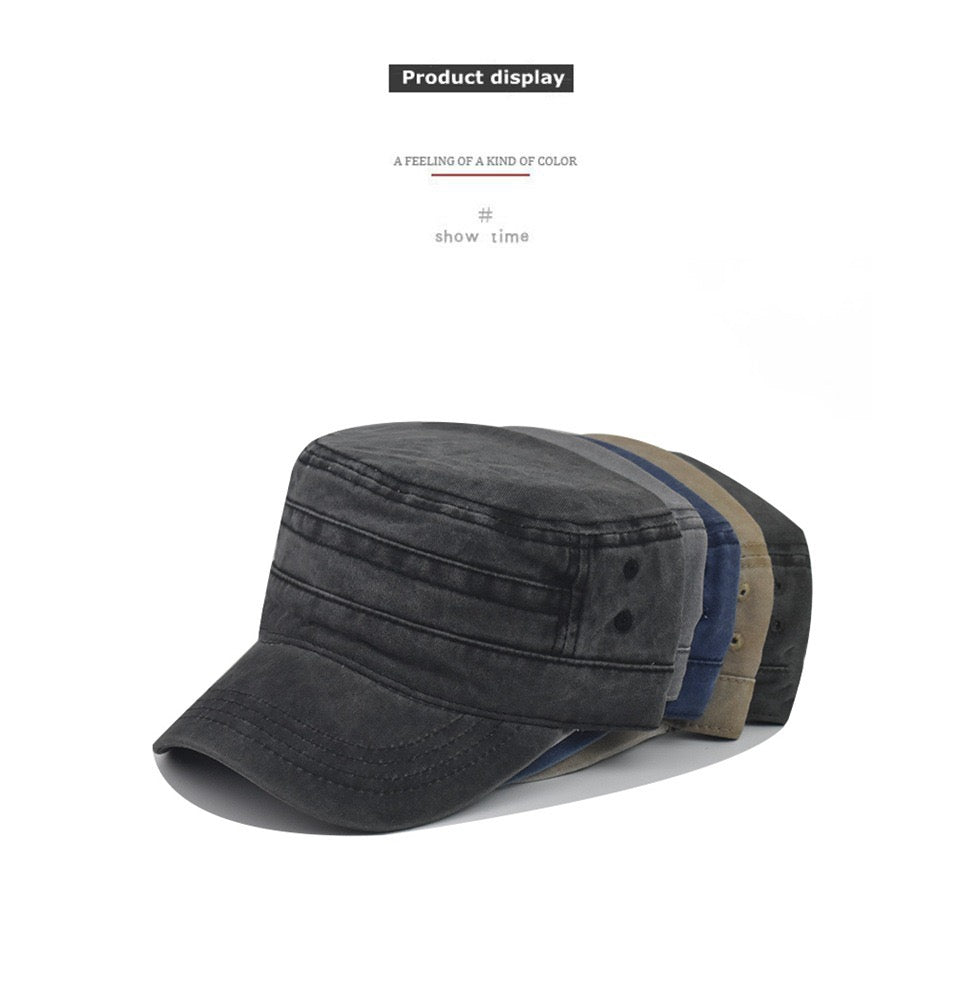 Flat top utility washed plain hat