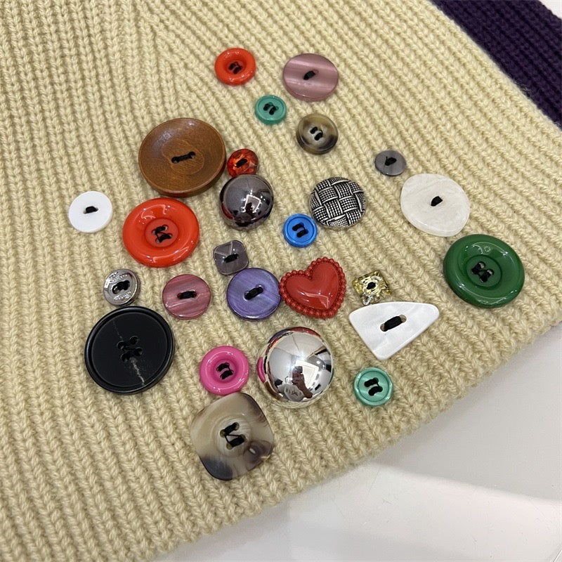 Y2k knit button beanie