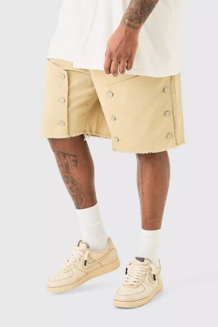 Boohoo tall fixed waist washed twill carpenter relaxed short taupe