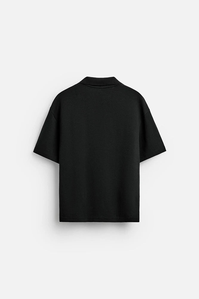 ZARA OPEN NECK GEOMETRIC JACQUARD POLO SHIRT