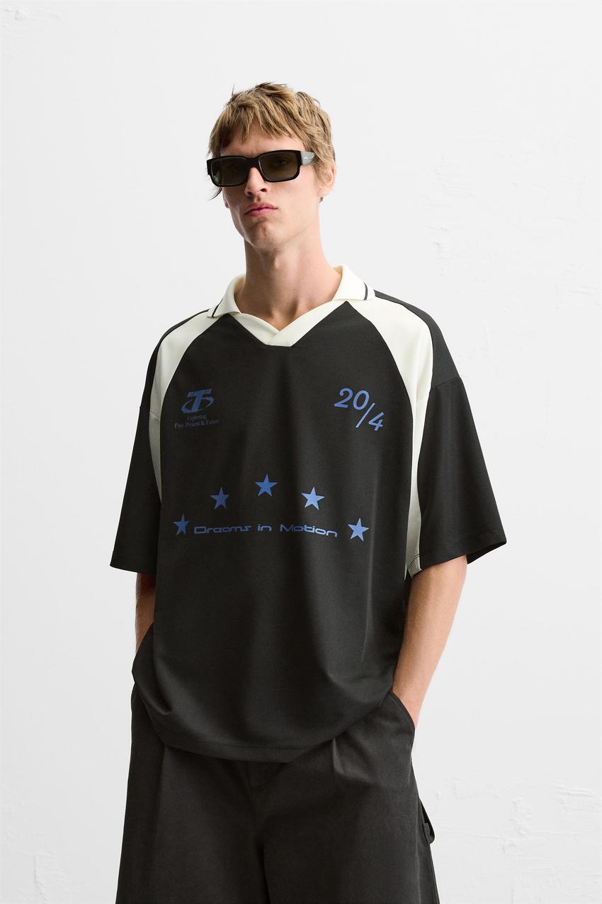 Zara Contrast slogan polo shirt