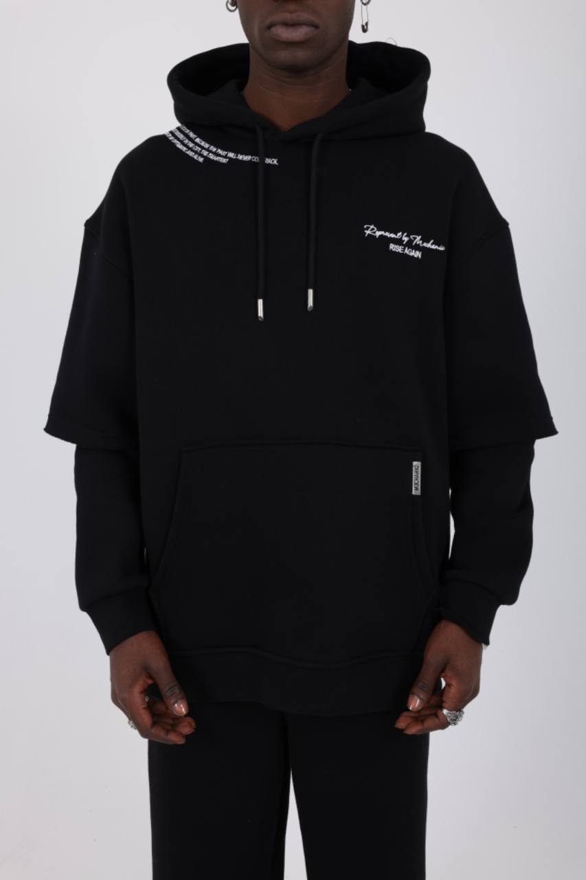 Mechanic embroidered rise again collection double sleeve hoodie