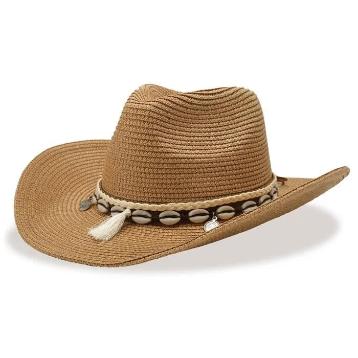 Cowrie adorned straw hat
Size: M