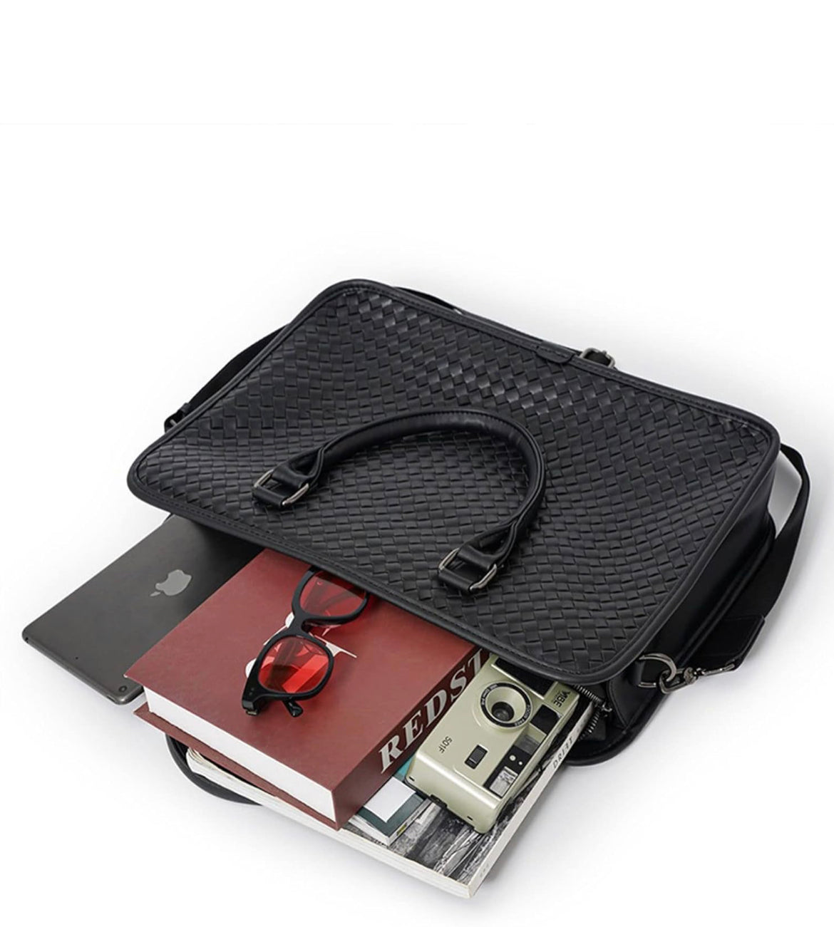 Woven leather business laptop bag
