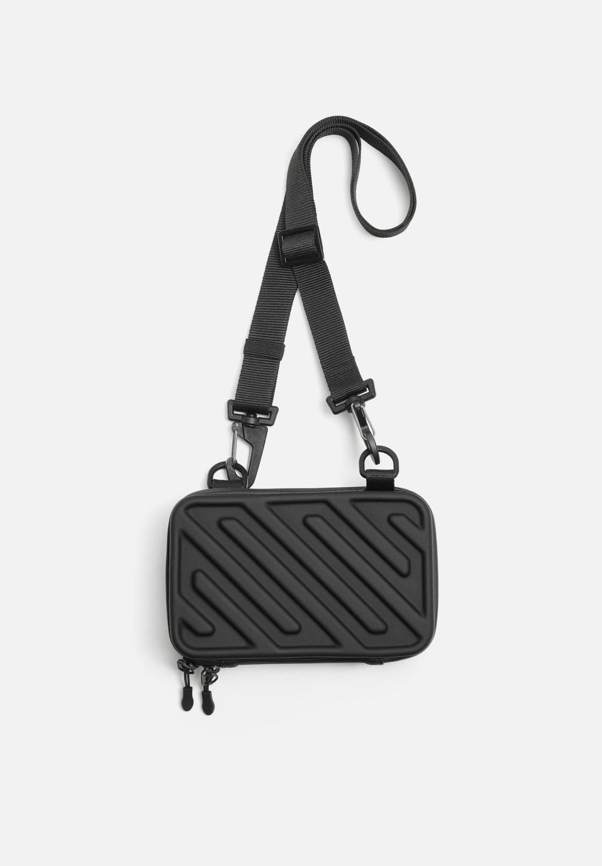 Rigid embossed crossbody bag
