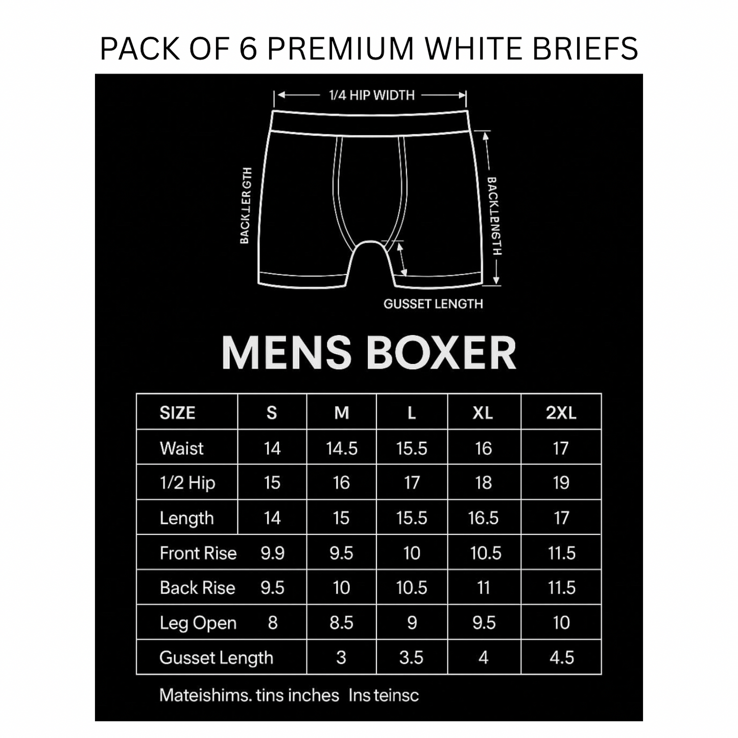 Pack of 6 premium white briefs
100% cotton