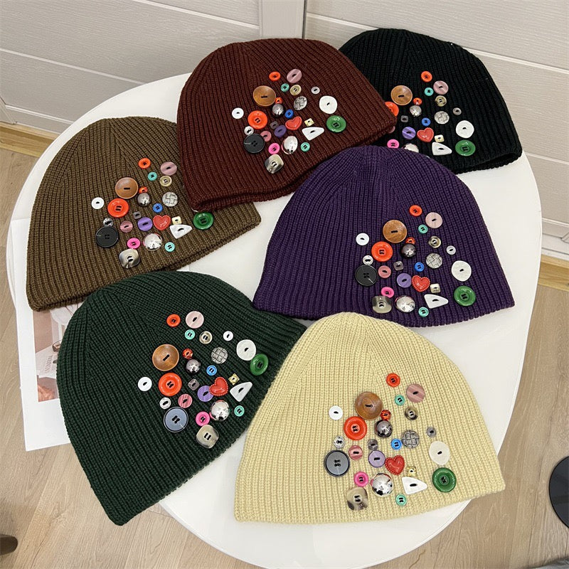Y2k knit button beanie
