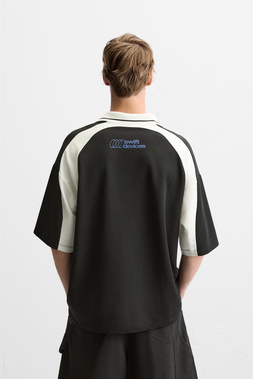 Zara Contrast slogan polo shirt