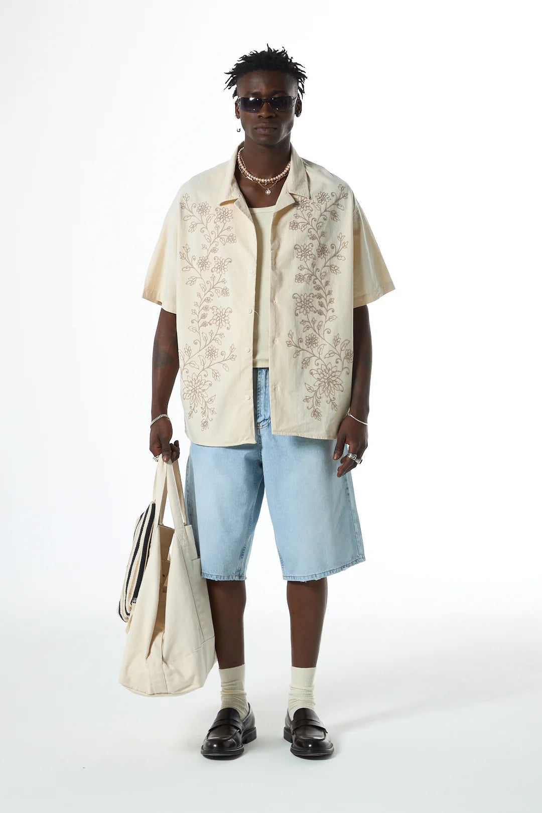 Zara floral embroidered revere shirt