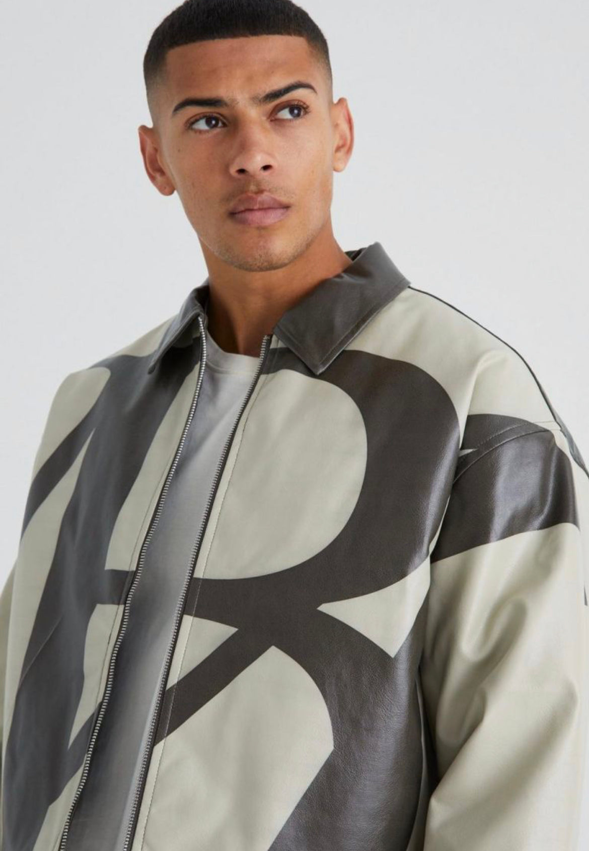 Boohoo boxy BM printed PU harrington mocha jacket