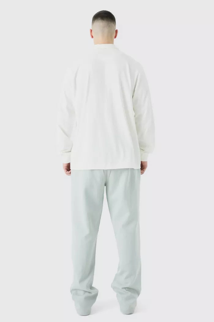 Boohoo core heavy carded button up rugby polo in ecru
