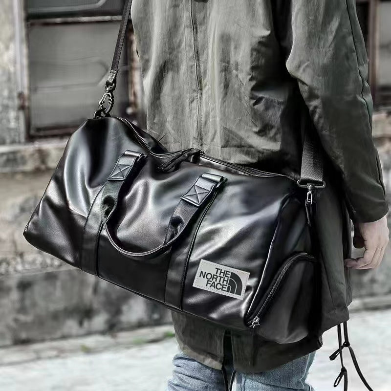 Thenorthface leather duffel bag