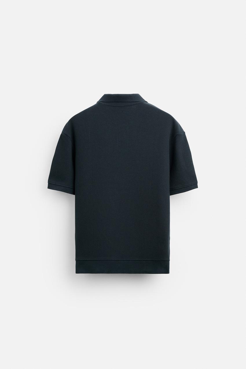 Zara Open neck textured ribbed polo shirt