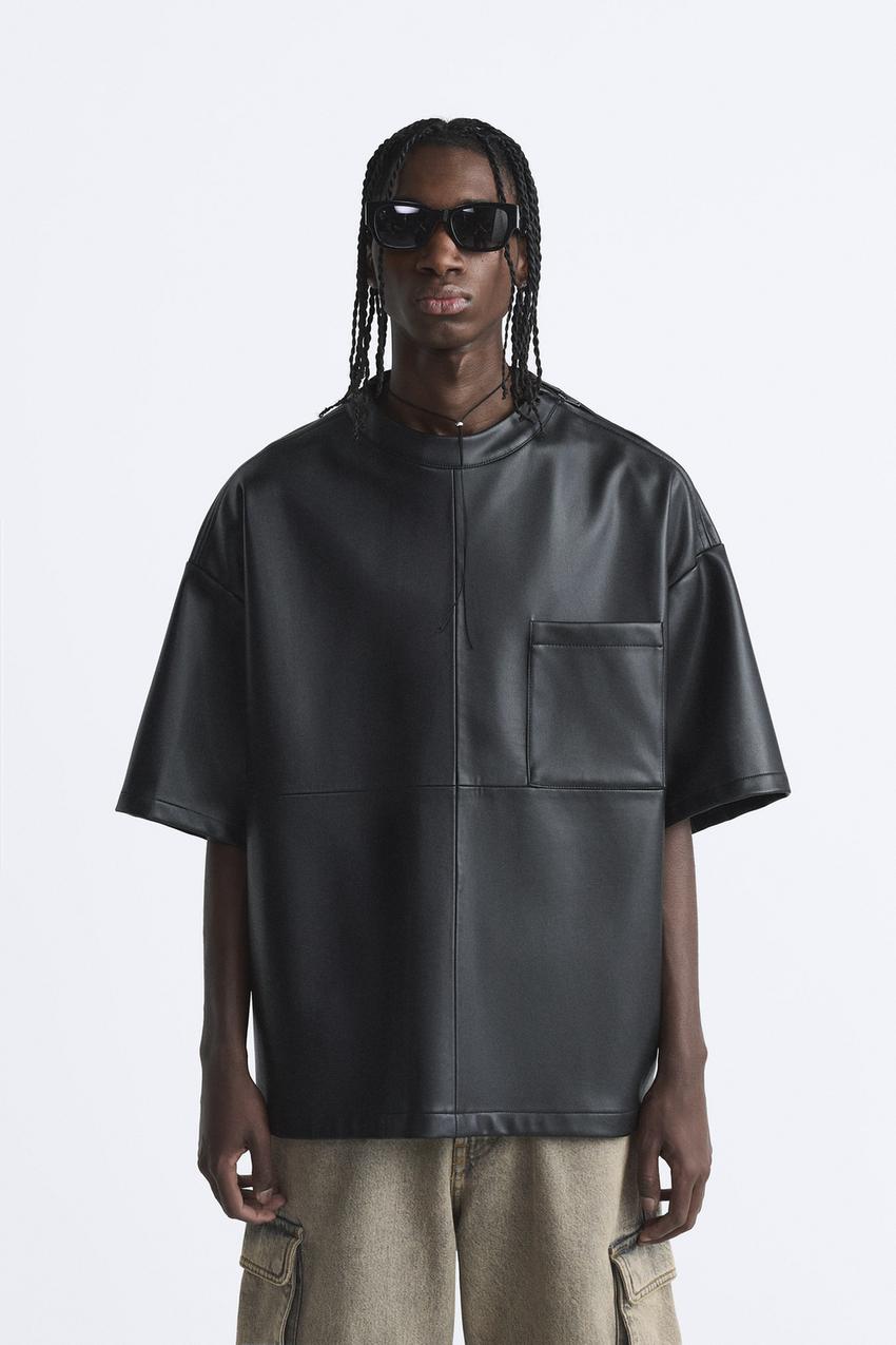 Zara leather t shirt