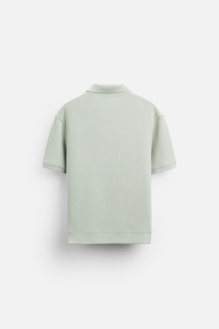 Zara Open neck textured ribbed polo shirt