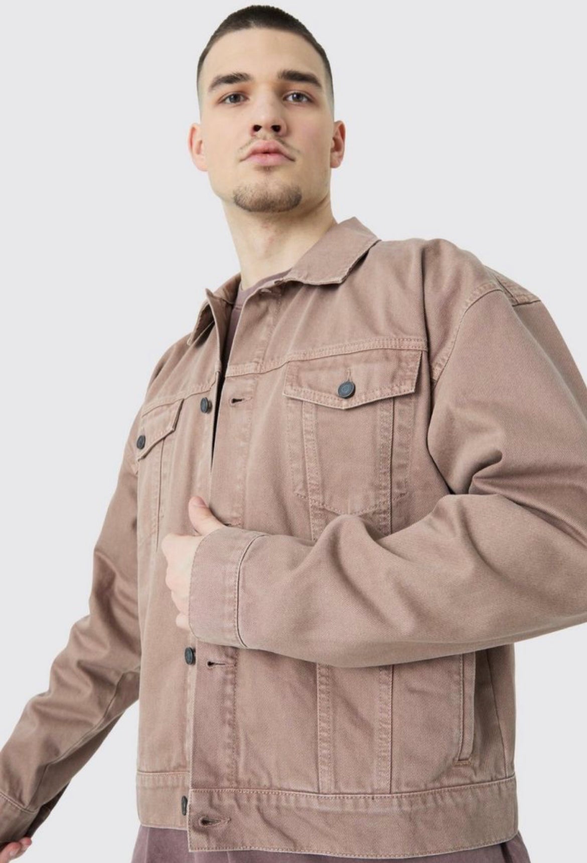 Boohoo tall boxy fit overdyed denim jacket in brown