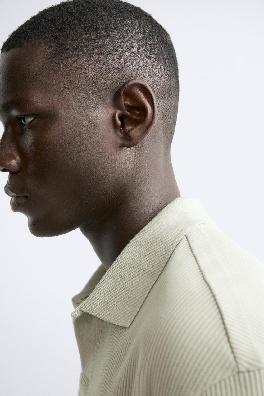 Zara Open neck textured ribbed polo shirt