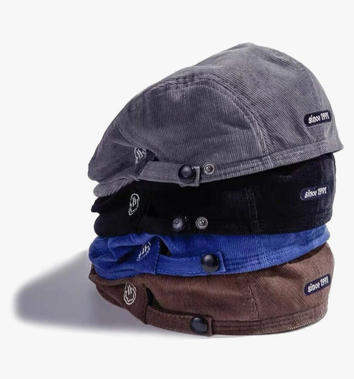 Smiley embroidered corduroy gatsby hat